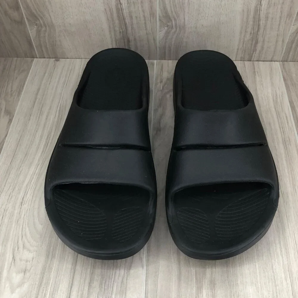 Oofos Slide Sandals Mens 13 Recovery Black Rubber Slip On Comfort Shoes